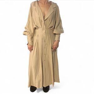 ASOS Beige Button-Front Midi Dress